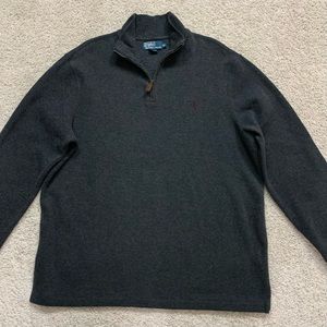 Men POLO by RALPH LAUREN Dark GRAY Estate-Rib 1/4 Zip PULLOVER Designer SHIRT XL